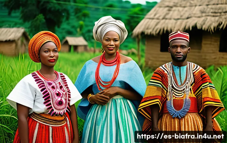 비아프라 전쟁 희생자 - A detailed scene depicting a diverse group of Nigerian ethnic communities — Igbo, Hausa, and Yoruba ...