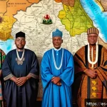 Home 19 비아프라 전쟁 관련 논문 추천 - A detailed historical scene depicting a diverse group of Nigerian ethnic leaders—Igbo, Hausa, and Yo...